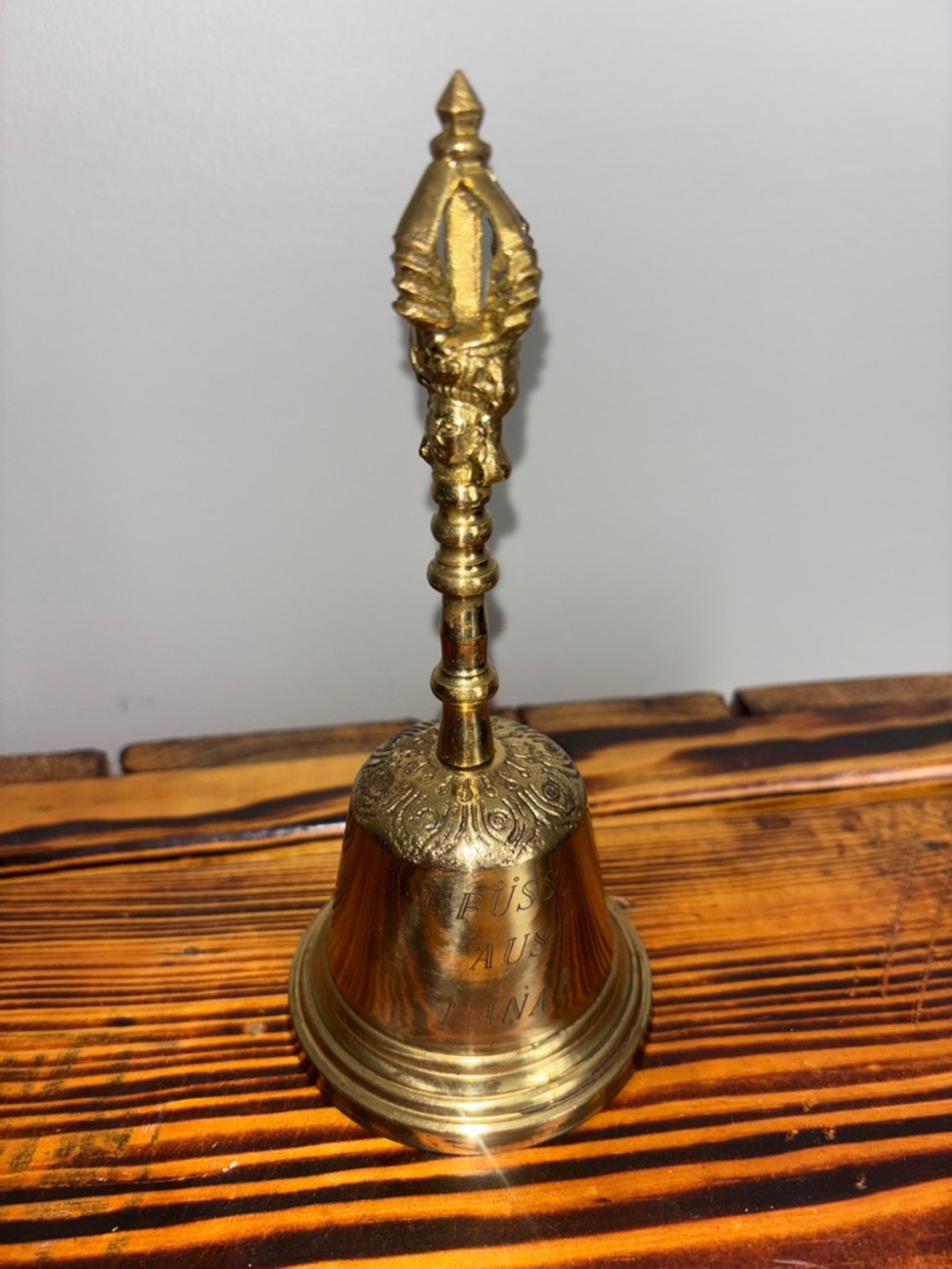 Vintage Brass Decorative Hand Bell - Gold Tone